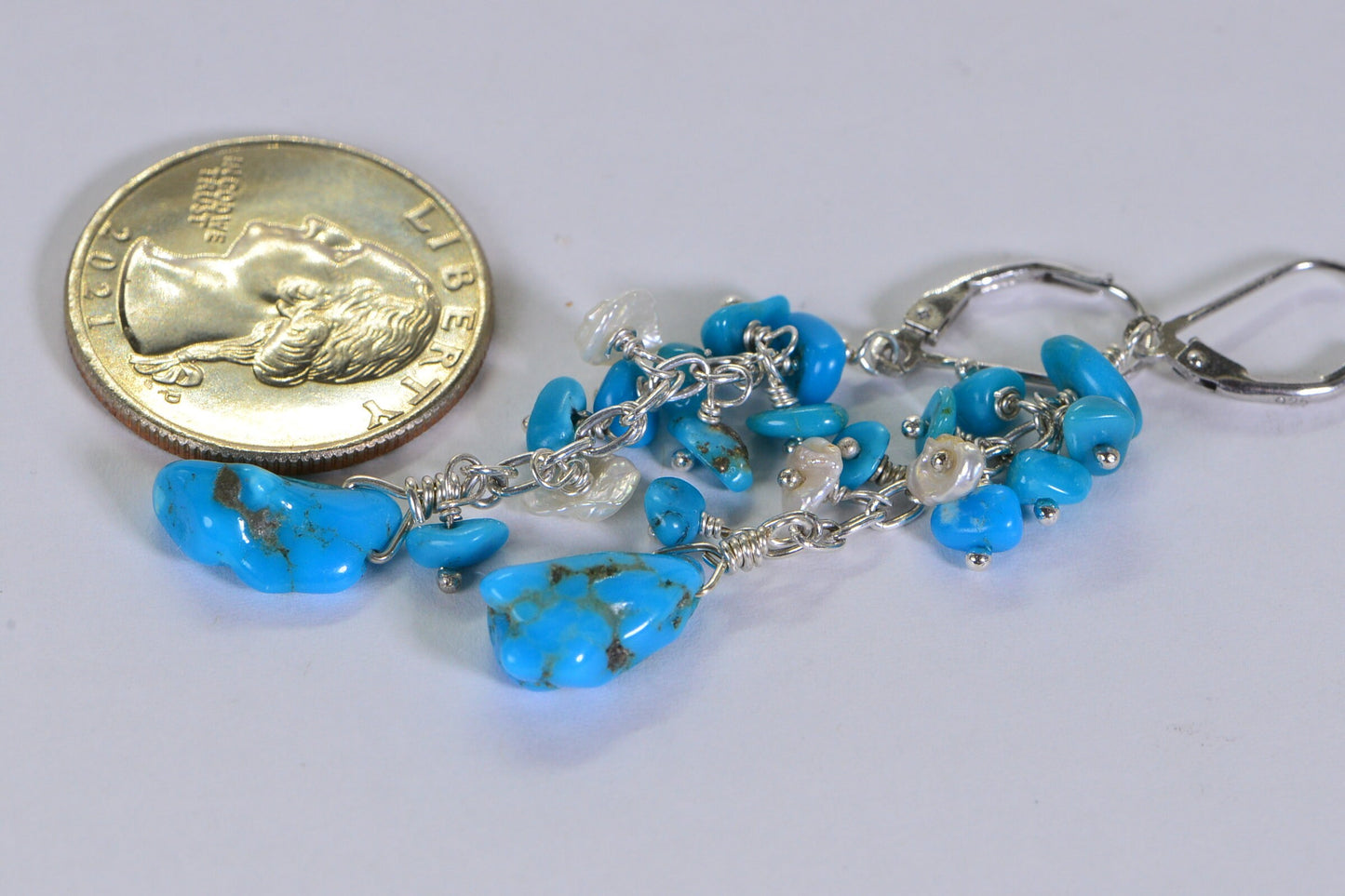 Arizona Turquoise & Keishi Pearl Sterling Silver Chandelier Earrings