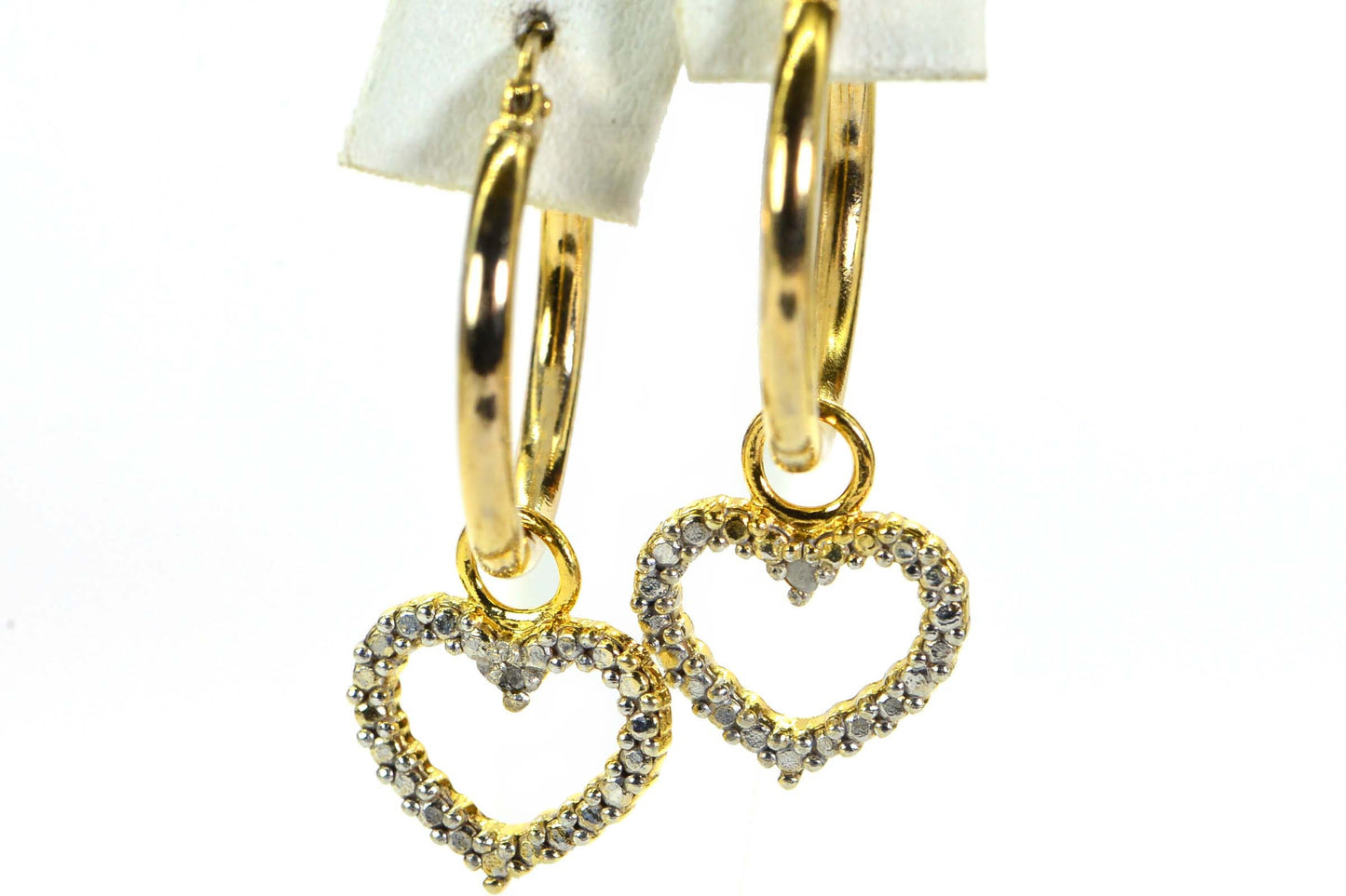 24K Gold Plated Diamond Heart Hoop Earrings