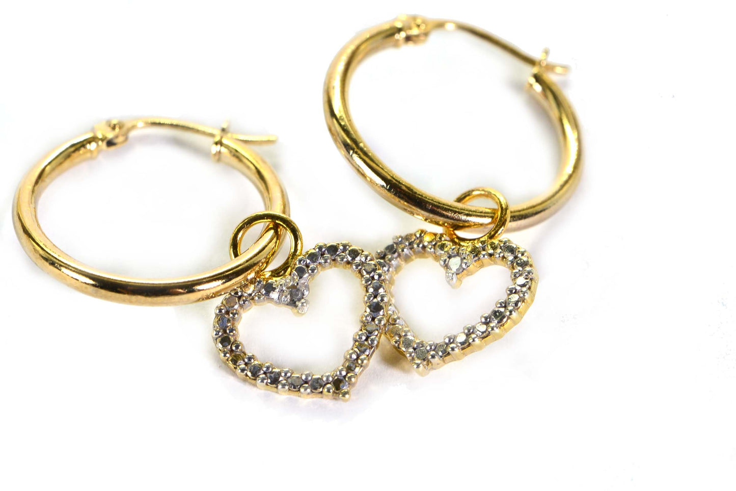 24K Gold Plated Diamond Heart Hoop Earrings