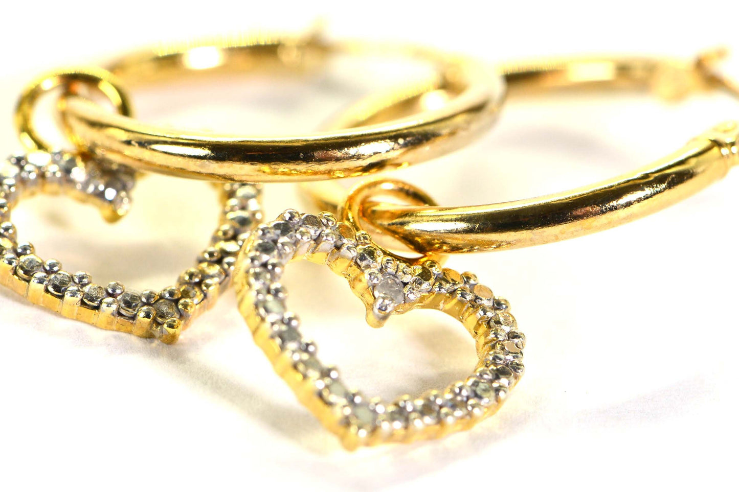 24K Gold Plated Diamond Heart Hoop Earrings