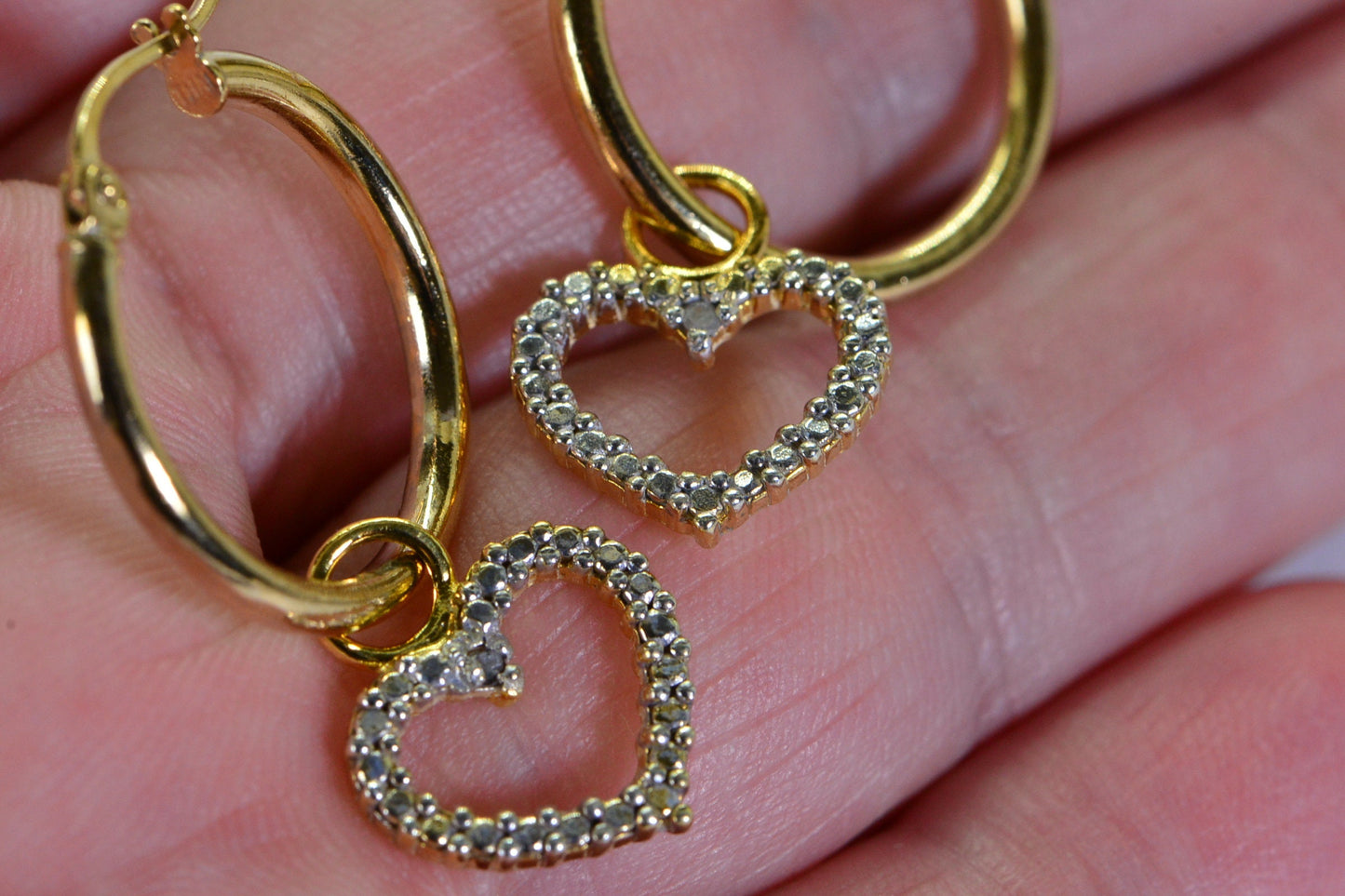 24K Gold Plated Diamond Heart Hoop Earrings
