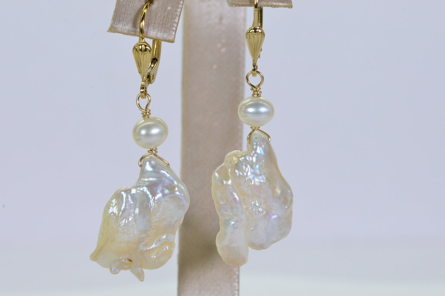 14K Gold Keishi Pearl Dangle Earrings: Ivory Wedding Jewelry