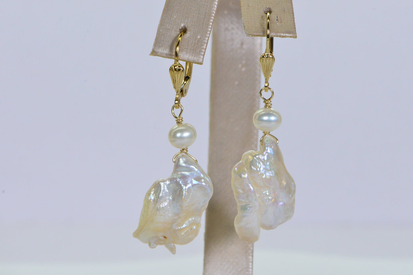 14K Gold Keishi Pearl Dangle Earrings: Ivory Wedding Jewelry