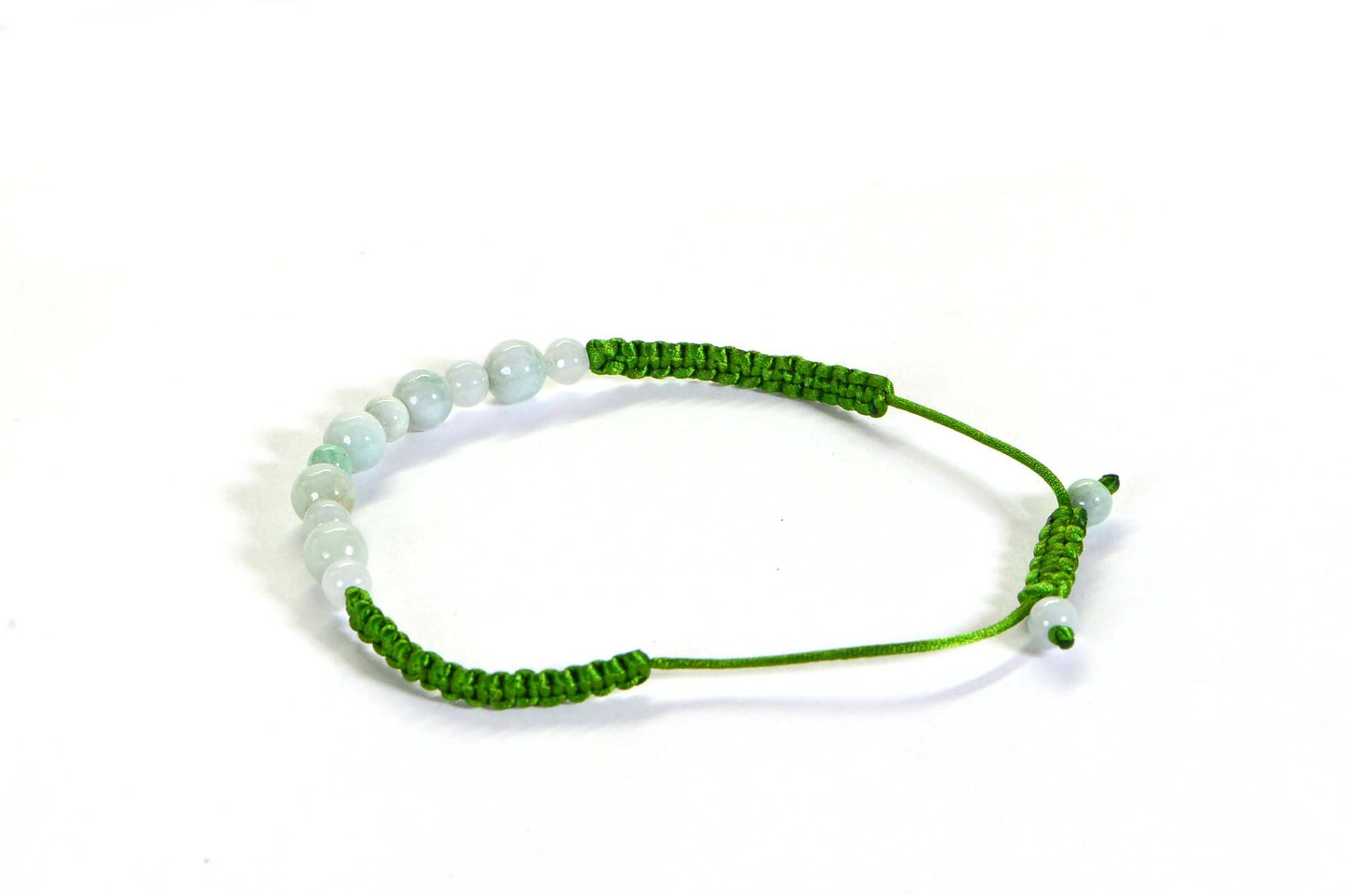 Handmade Burma Jade Bracelet: Light Green Macrame Woven Bead Bracelet