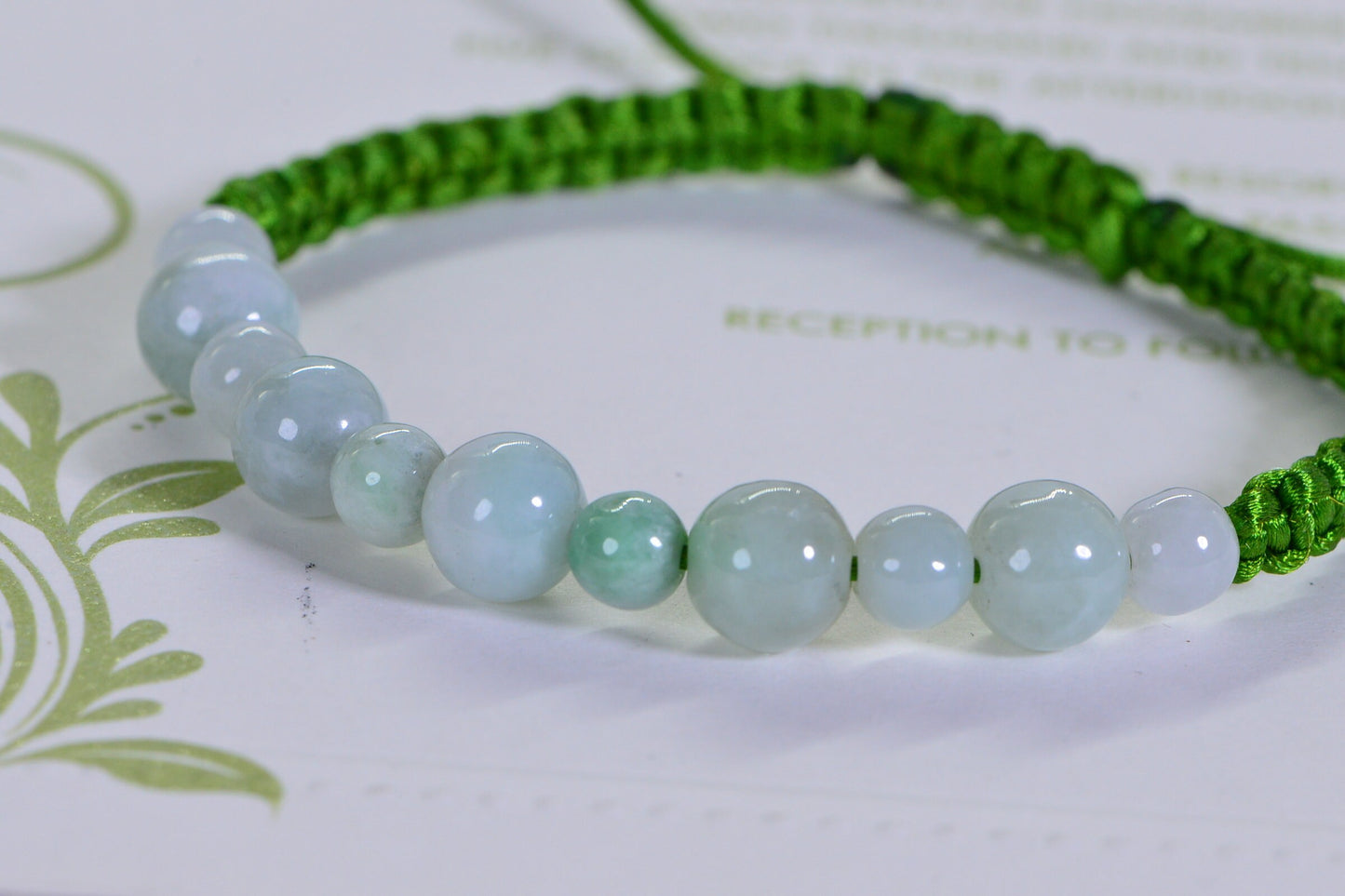 Handmade Burma Jade Bracelet: Light Green Macrame Woven Bead Bracelet