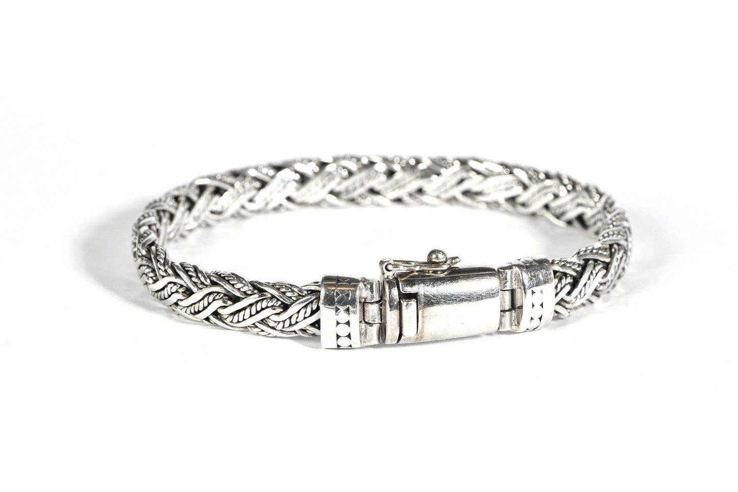 Herringbone Viking Knit Sterling Silver Bracelet, Heavy Biker Style