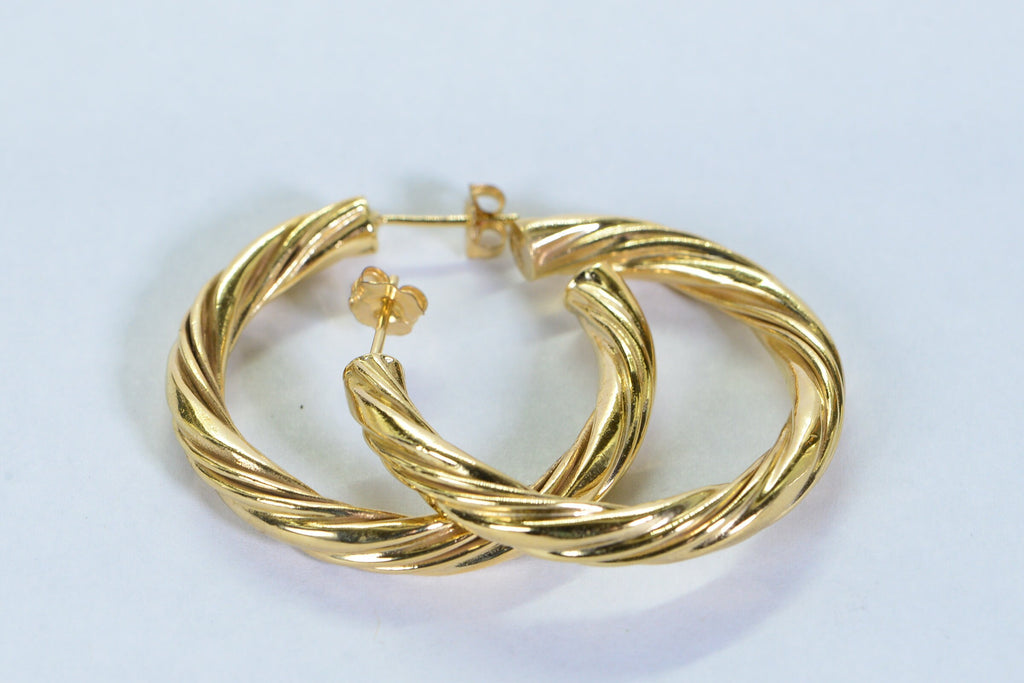 18K Gold Vermeil Twist Hoop Earrings: Sterling Silver 925