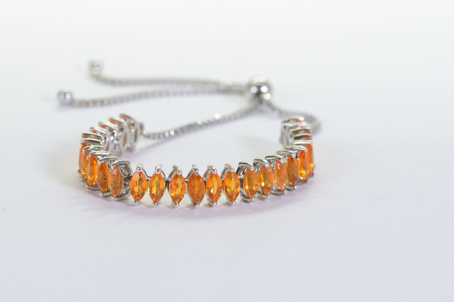 Mexican Fire Opal Sterling Silver Bolo Bracelet: Marquise Gemstone