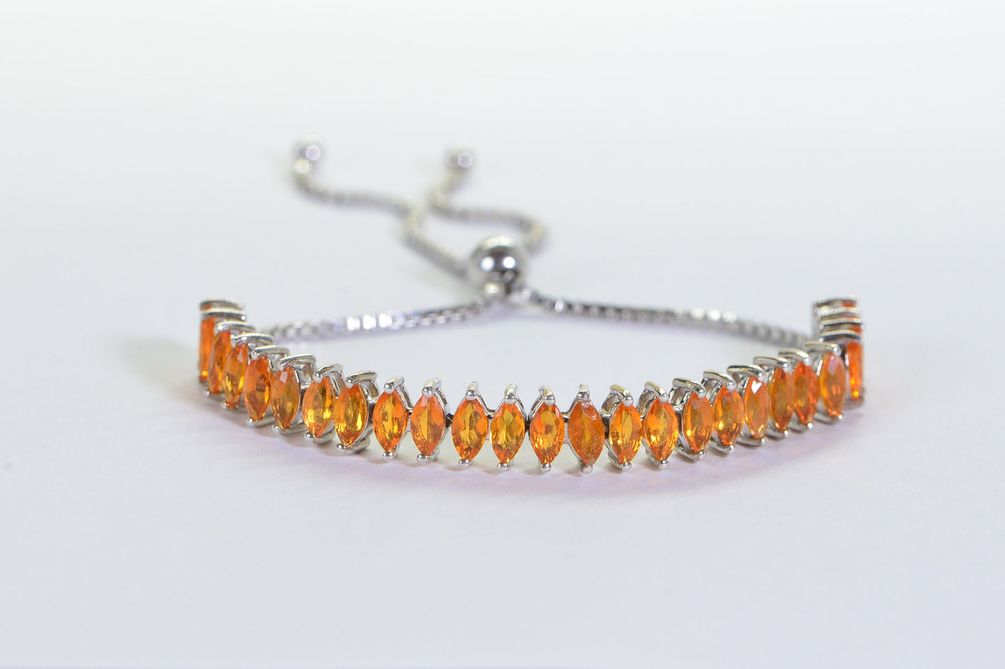 Mexican Fire Opal Sterling Silver Bolo Bracelet: Marquise Gemstone