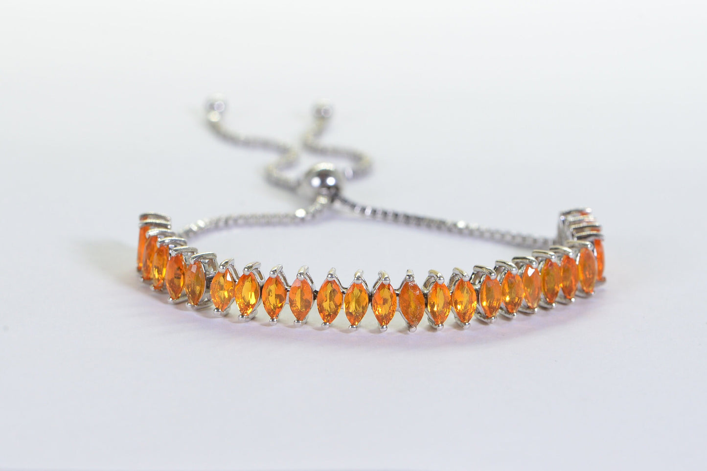 Mexican Fire Opal Sterling Silver Bolo Bracelet: Marquise Gemstone
