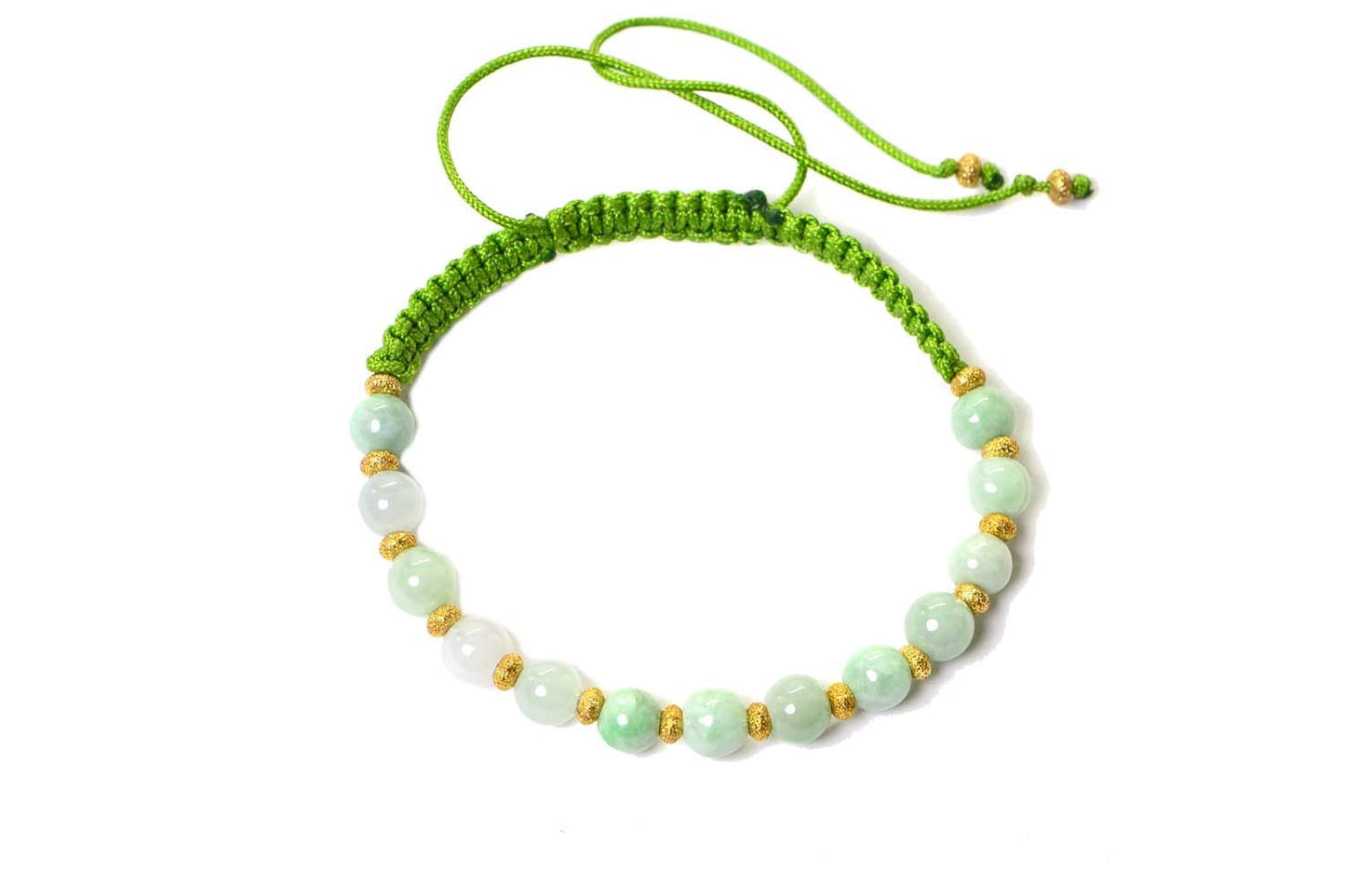 Handmade Burma Jade Bracelet: 14K Gold Beads, Woven Macrame