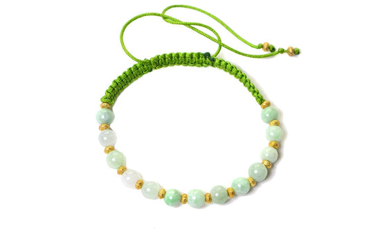 Handmade Burma Jade Bracelet: 14K Gold Beads, Woven Macrame