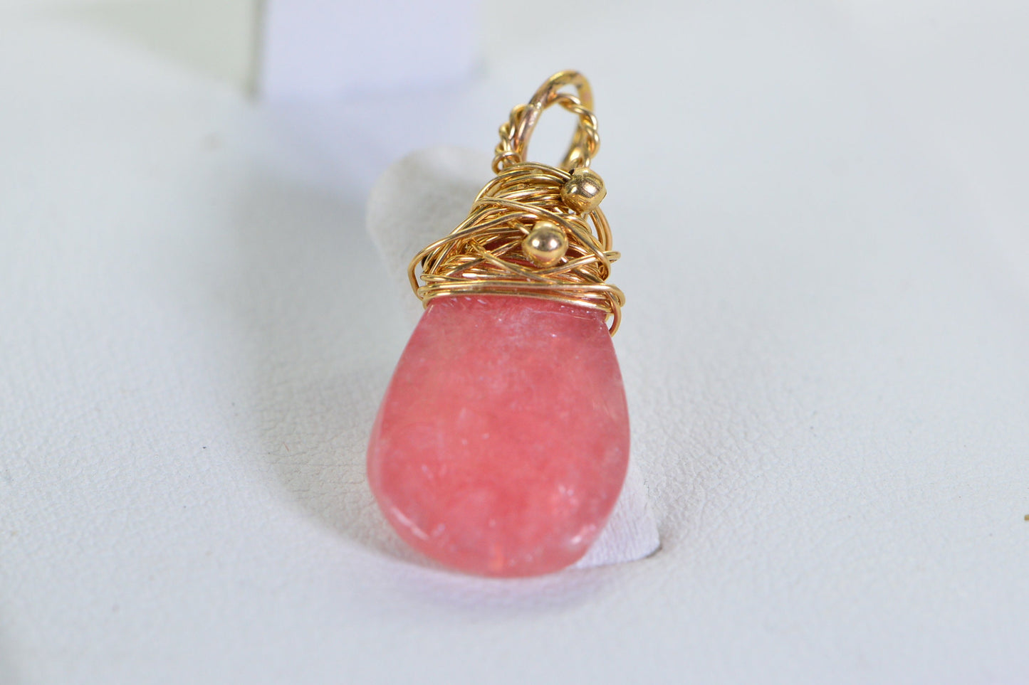 Rhodochrosite Gemstone Pendant, 14K Gold Filled Wire Wrap Jewelry