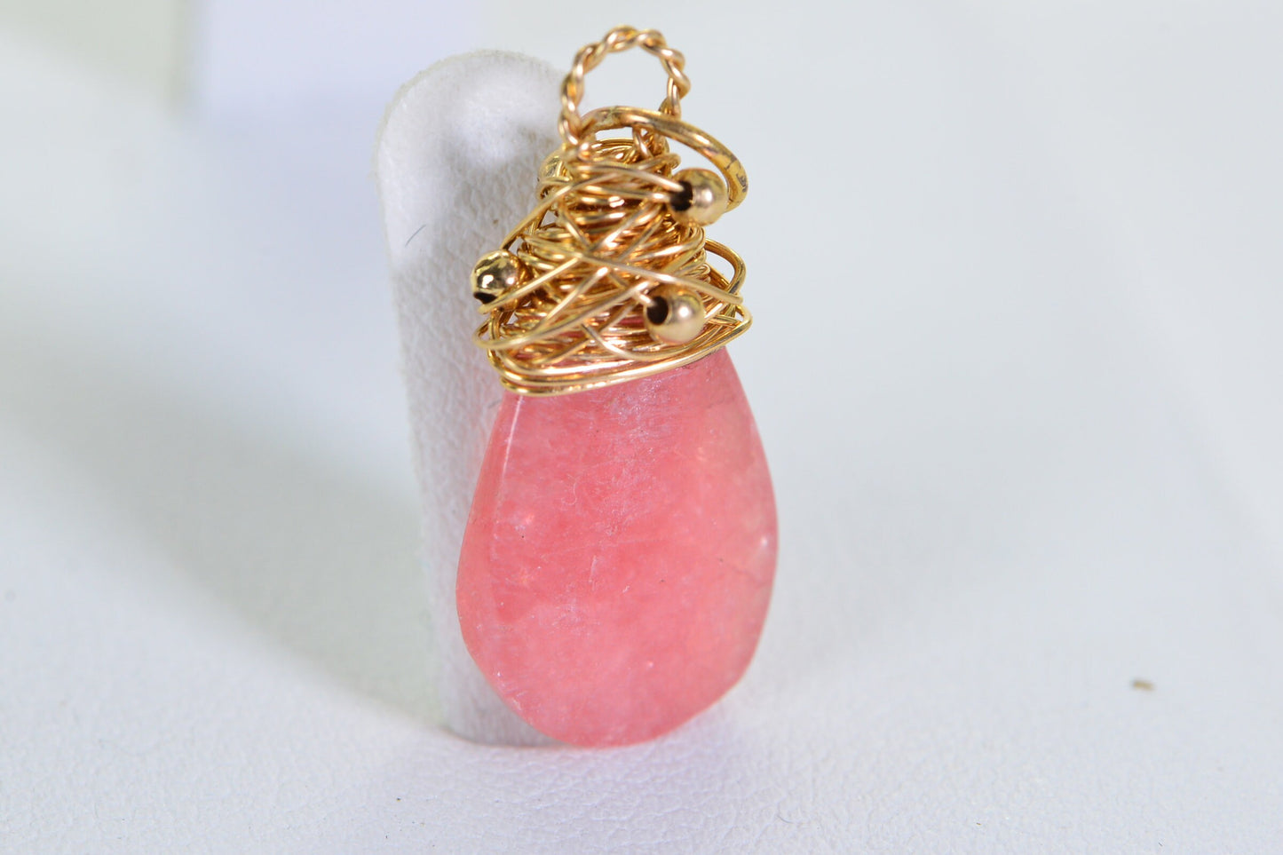 Rhodochrosite Gemstone Pendant, 14K Gold Filled Wire Wrap Jewelry