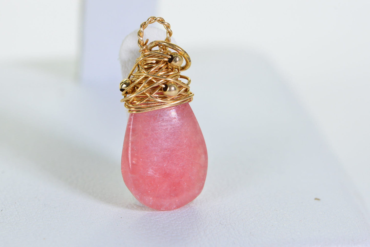 Rhodochrosite Gemstone Pendant, 14K Gold Filled Wire Wrap Jewelry
