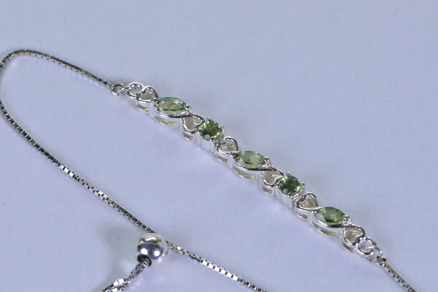 Green Amethyst Bolo Bracelet: Dainty Sterling Silver Adjustable Gemstone