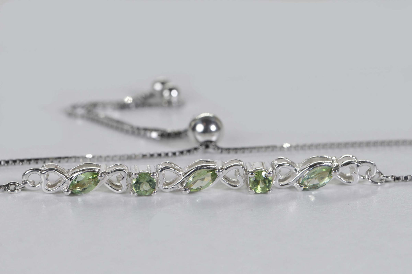 Green Amethyst Bolo Bracelet: Dainty Sterling Silver Adjustable Gemstone