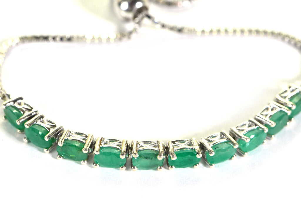 Natural Colombian Emerald Bracelet: Sterling Silver Adjustable Bolo, May Birthstone