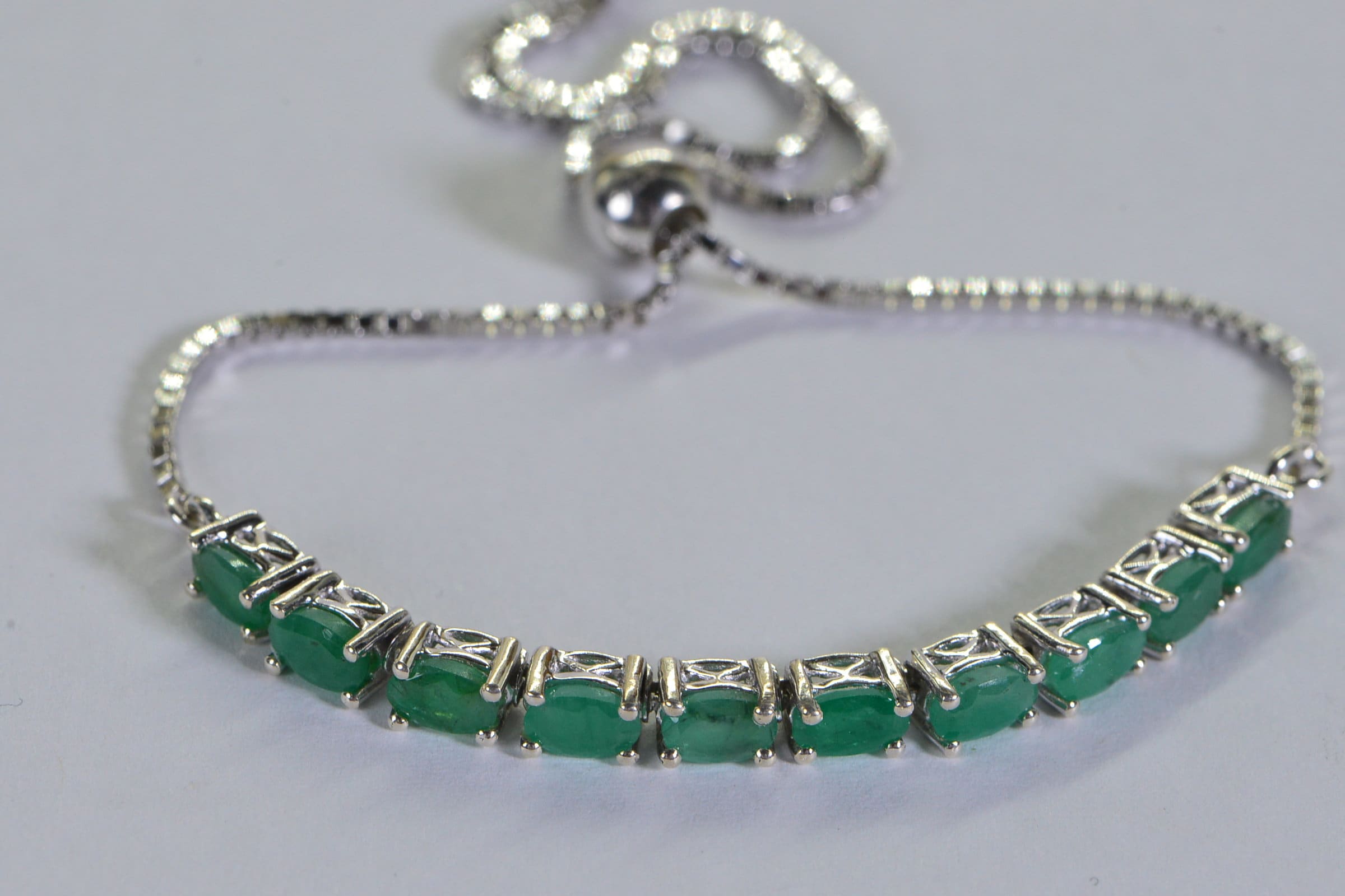 Natural Colombian Emerald Bracelet: Sterling Silver Adjustable Bolo, May Birthstone