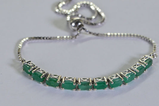 Natural Colombian Emerald Bracelet: Sterling Silver Adjustable Bolo, May Birthstone