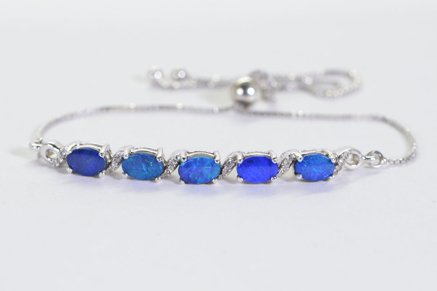 Australian Opal Bracelet, Sterling Silver Bolo, CZ Accents