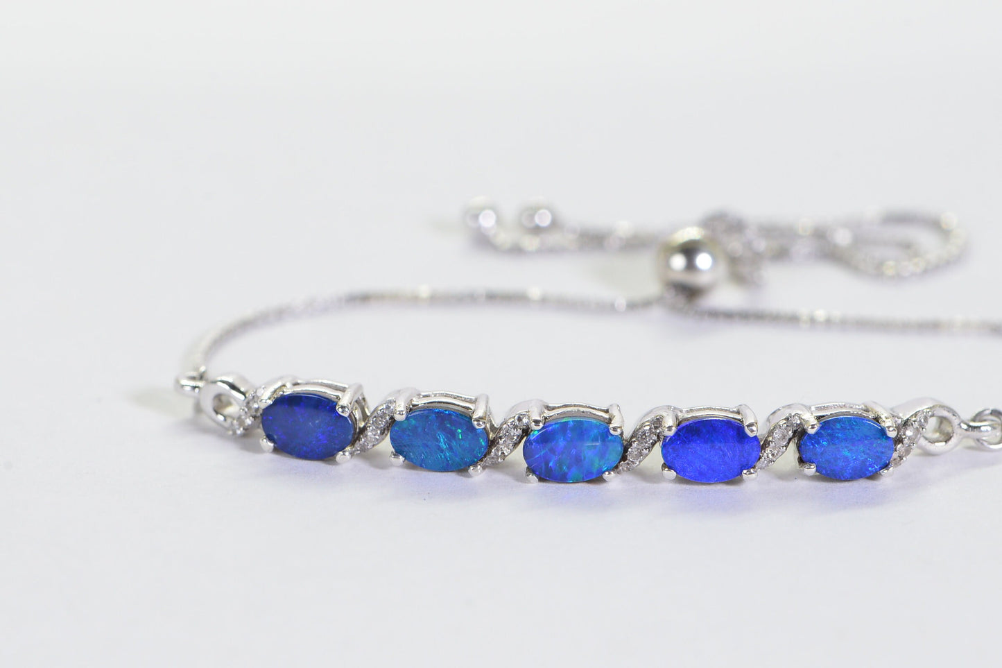 Australian Opal Bracelet, Sterling Silver Bolo, CZ Accents