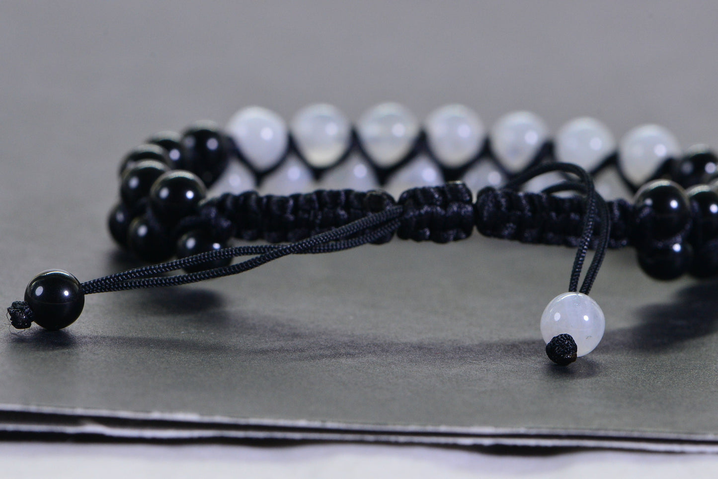 Moonstone & Black Onyx Macrame Bracelet: Crystal Yoga Gift