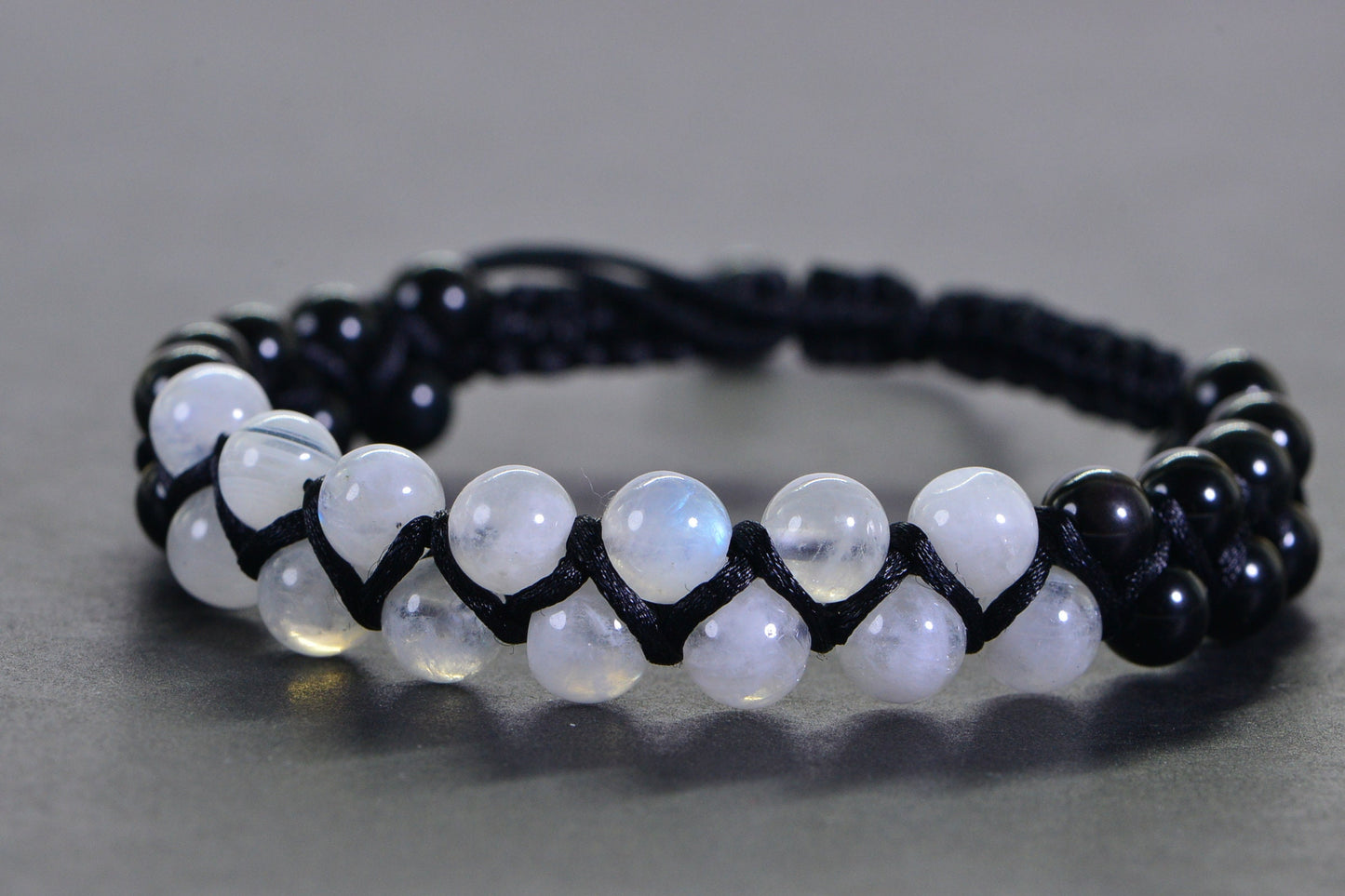 Moonstone & Black Onyx Macrame Bracelet: Crystal Yoga Gift