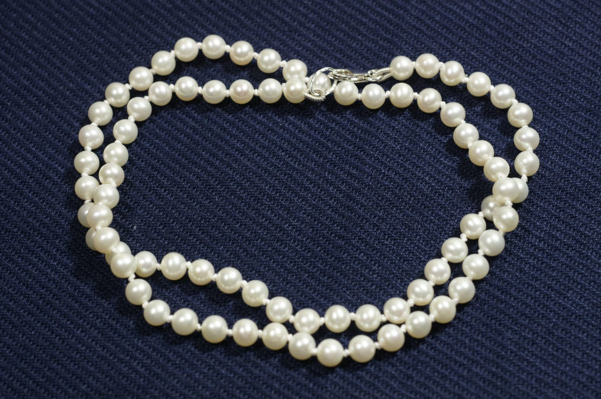 Knotted Pearl Necklace: Sterling Silver Clasp, June Birthstone