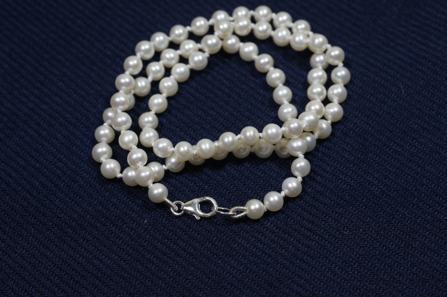 Knotted Pearl Necklace: Sterling Silver Clasp, June Birthstone