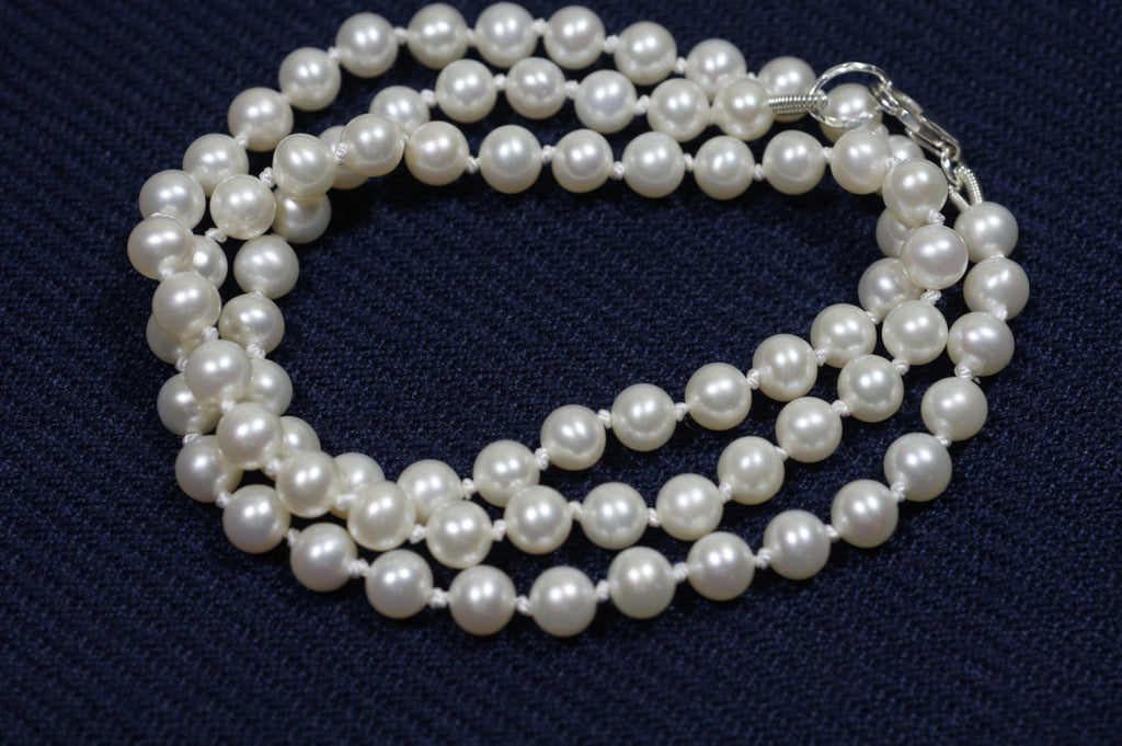 Knotted Pearl Necklace: Sterling Silver Clasp, June Birthstone
