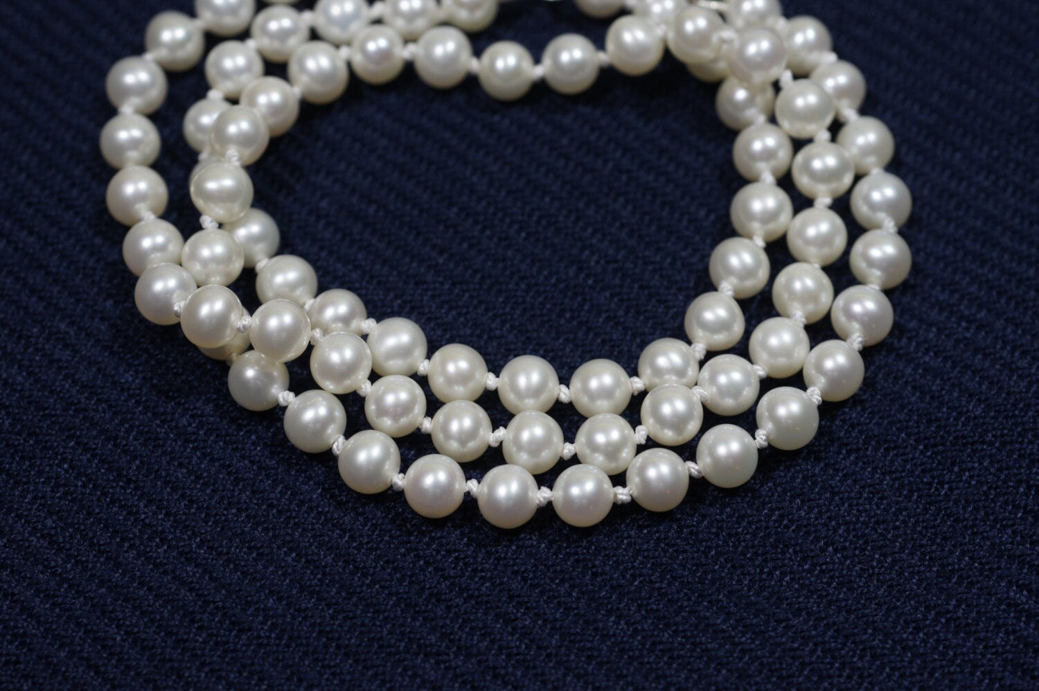 Knotted Pearl Necklace: Sterling Silver Clasp, June Birthstone