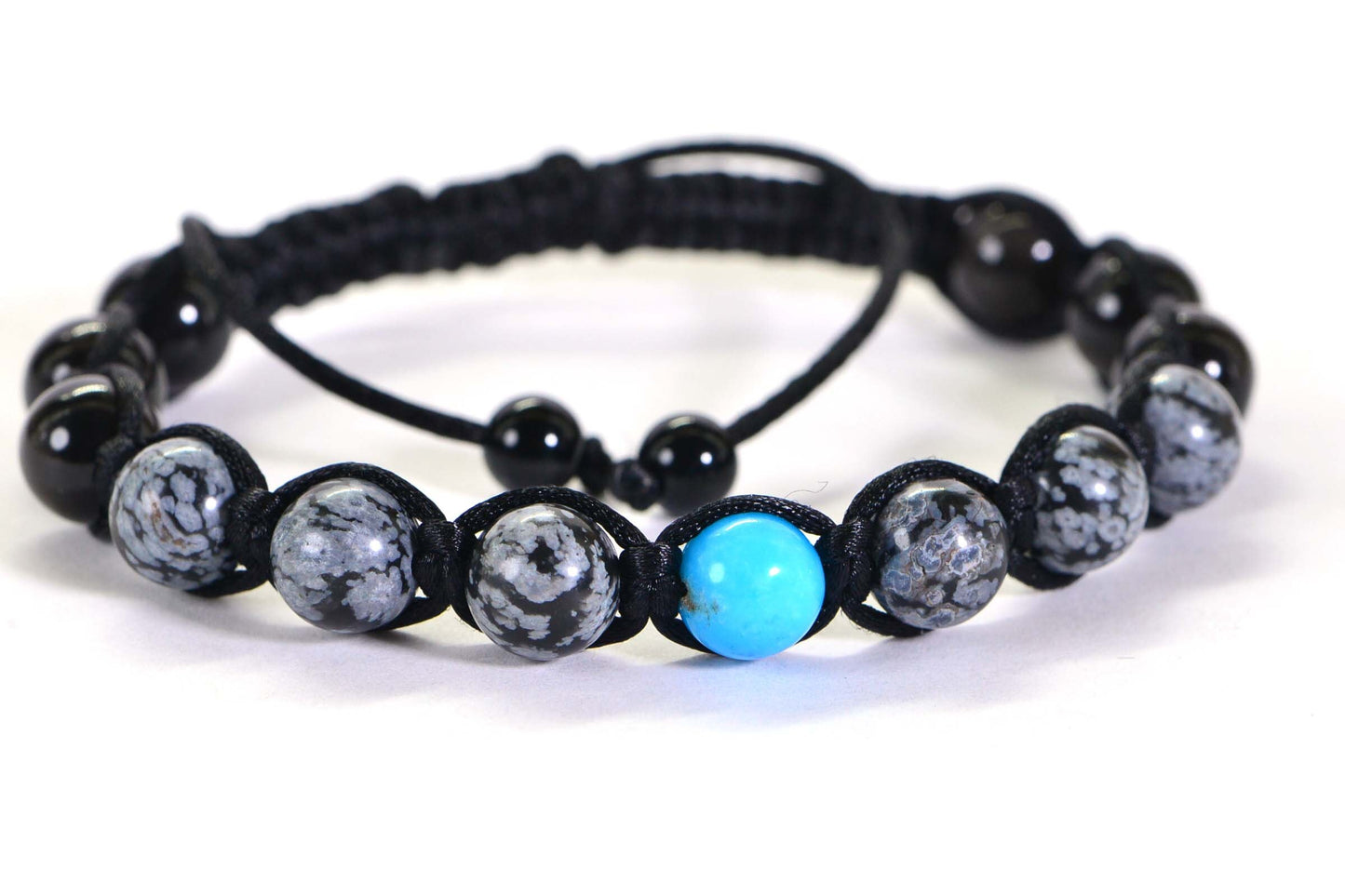 Obsidian Shamballa Bracelet: Snowflake, Turquoise, Crystal Healing
