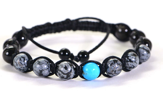 Obsidian Shamballa Bracelet: Snowflake, Turquoise, Crystal Healing
