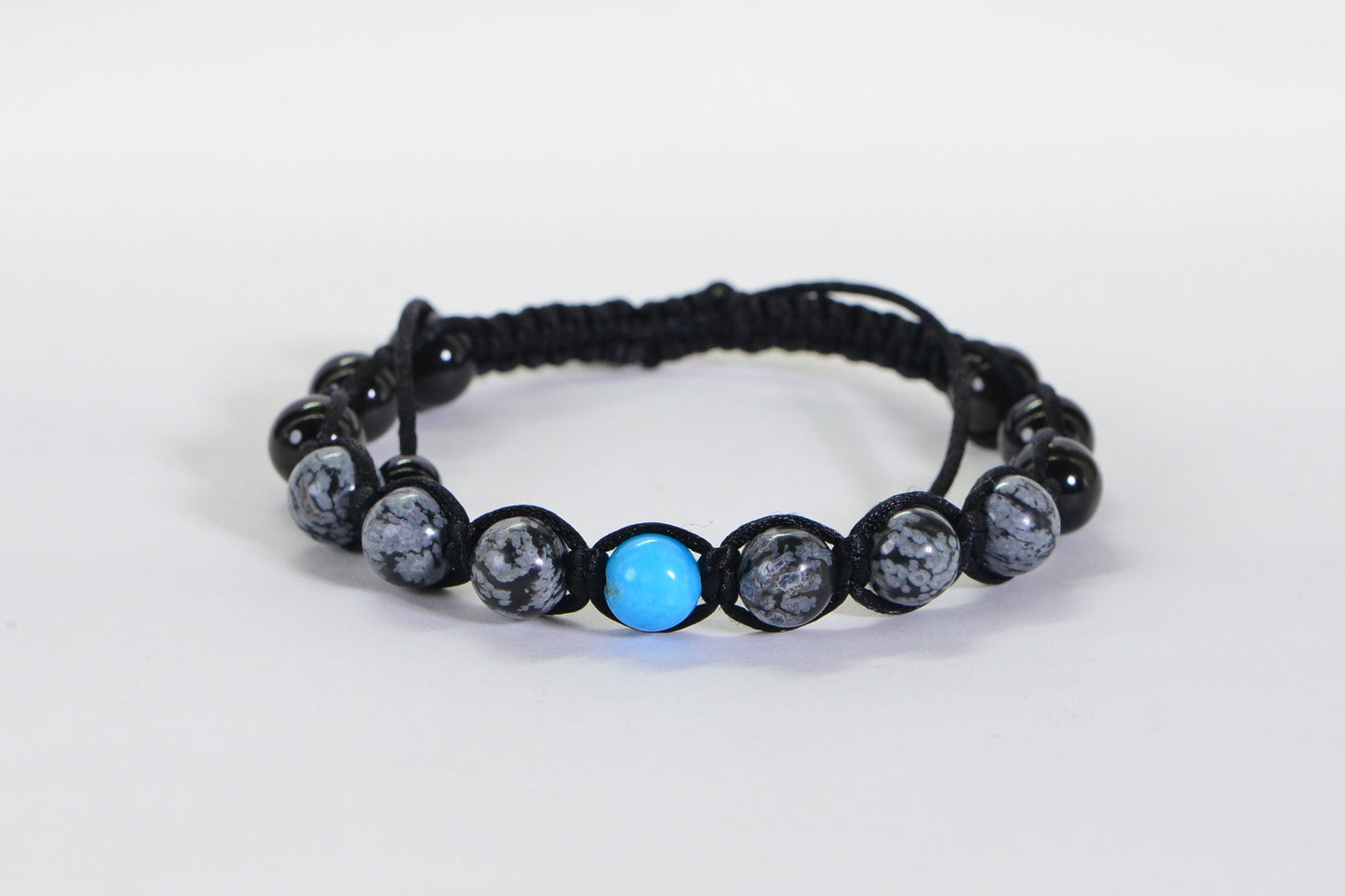 Obsidian Shamballa Bracelet: Snowflake, Turquoise, Crystal Healing