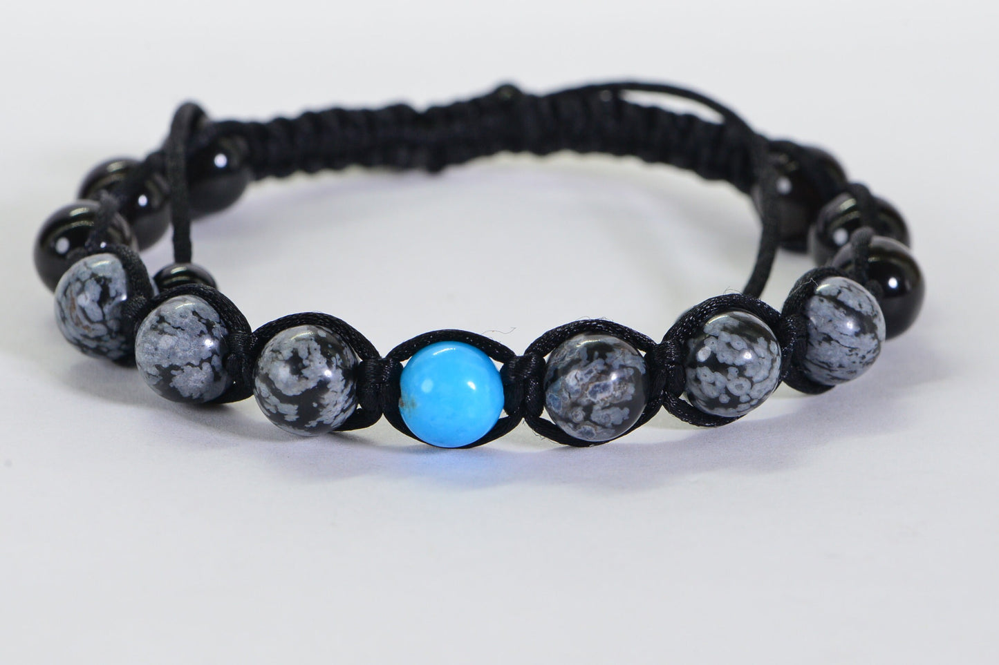 Obsidian Shamballa Bracelet: Snowflake, Turquoise, Crystal Healing
