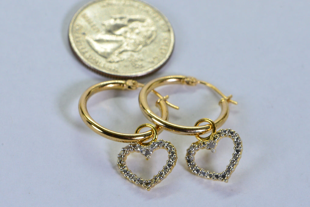 24K Gold Plated Diamond Heart Hoop Earrings