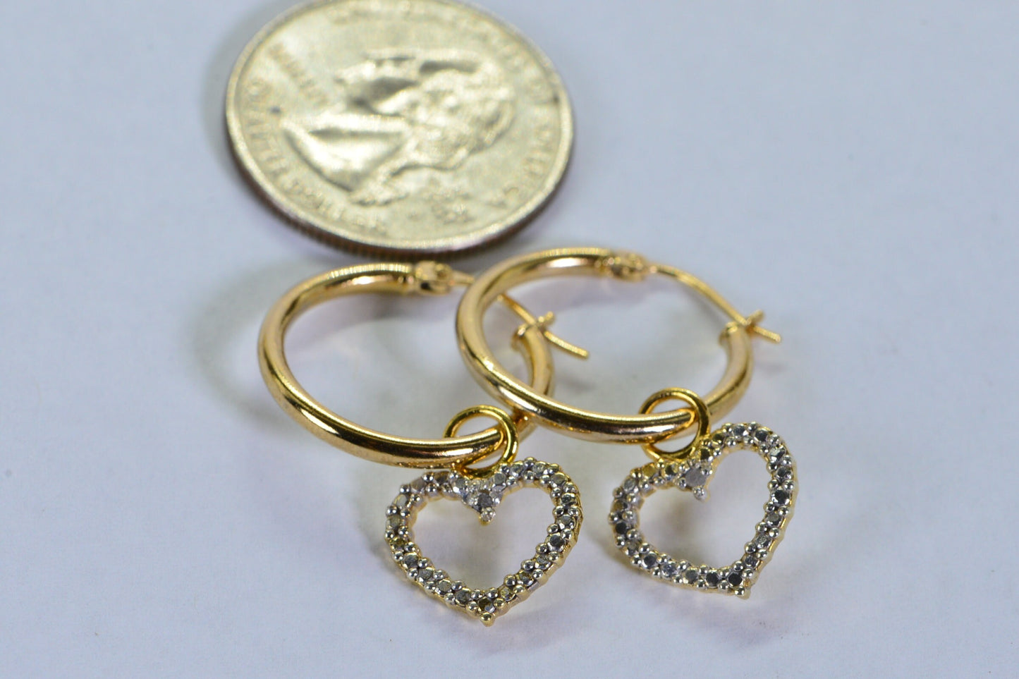 24K Gold Plated Diamond Heart Hoop Earrings