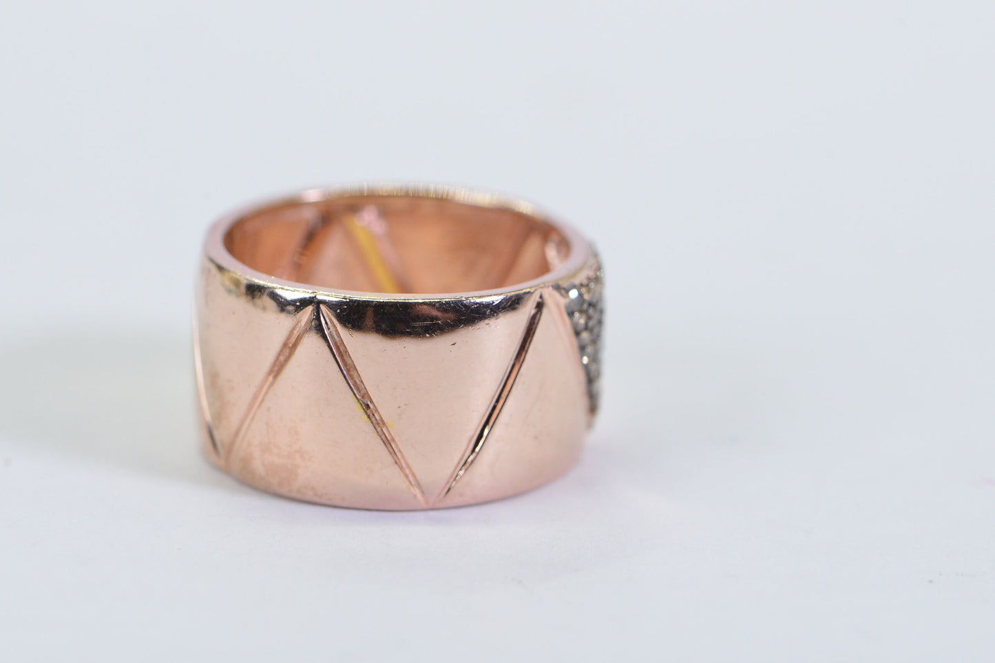 Rose Gold Band With Real Brown Diamond Man Ring Vermeil  Pave Triangle Band
