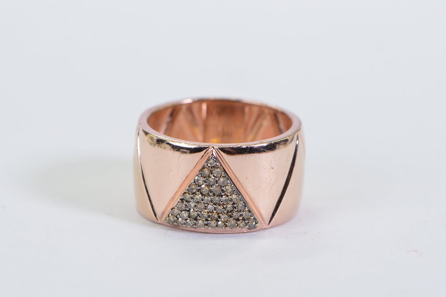 Rose Gold Band With Real Brown Diamond Man Ring Vermeil  Pave Triangle Band
