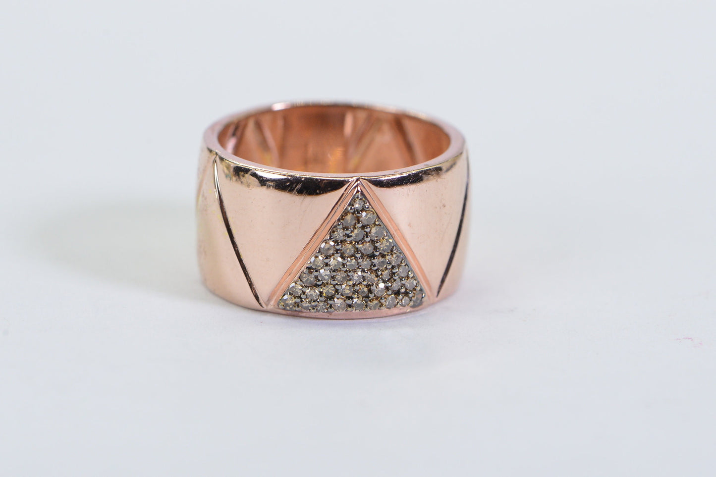 Rose Gold Band With Real Brown Diamond Man Ring Vermeil  Pave Triangle Band