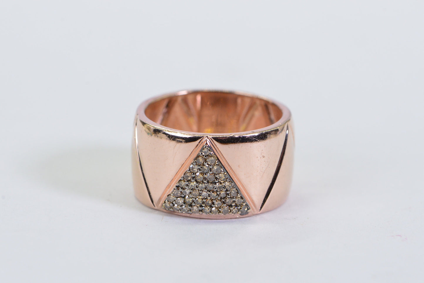 Rose Gold Band With Real Brown Diamond Man Ring Vermeil  Pave Triangle Band