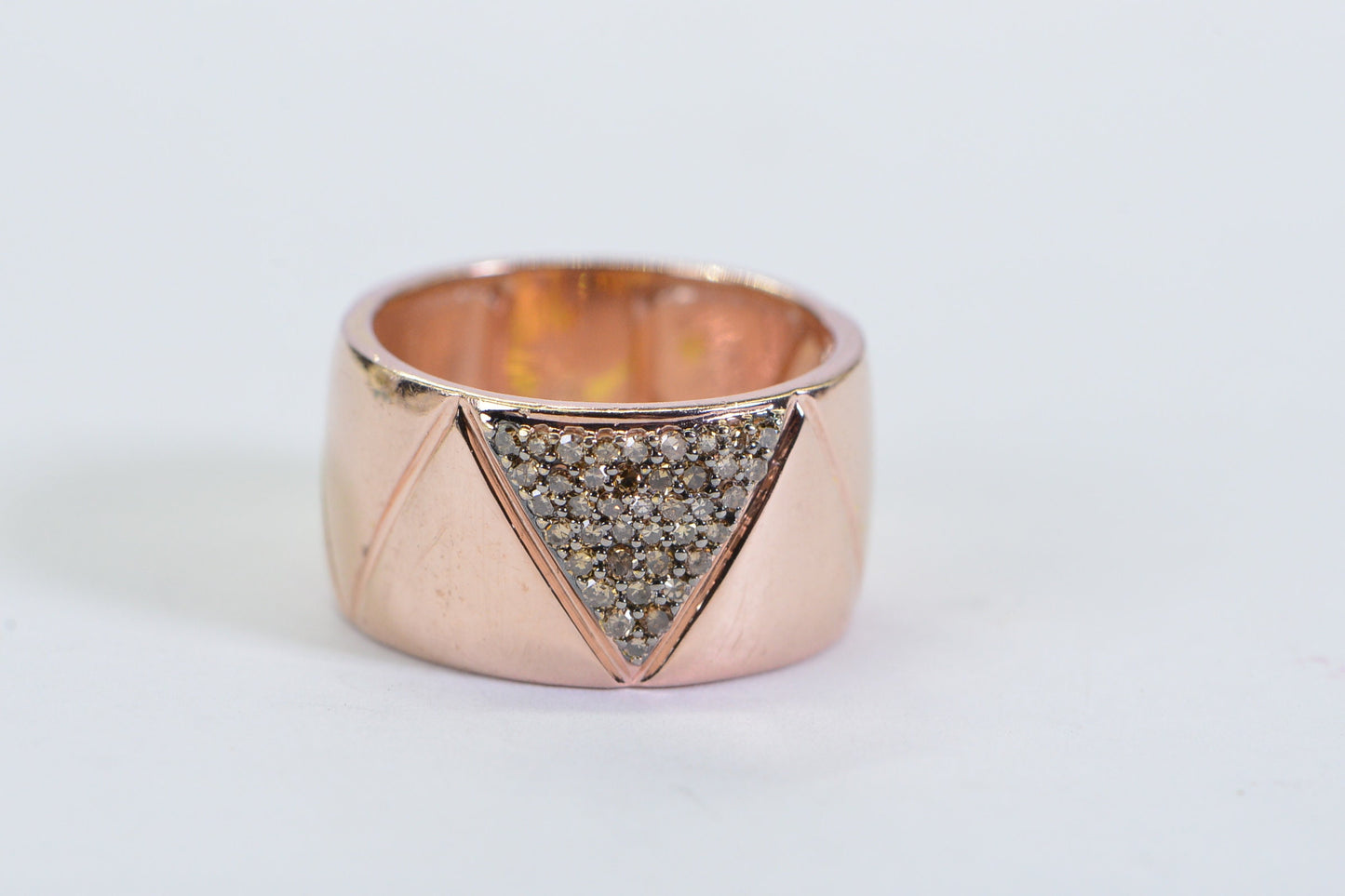 Rose Gold Band With Real Brown Diamond Man Ring Vermeil  Pave Triangle Band