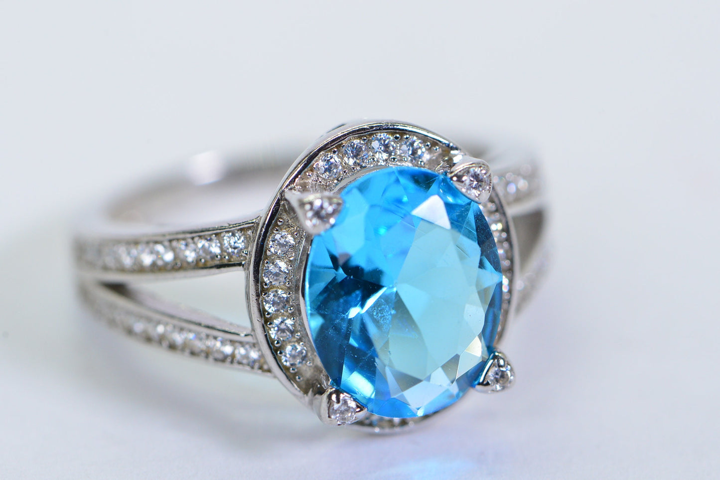 Blue Apatite Halo Ring: Sterling Silver Engagement Ring