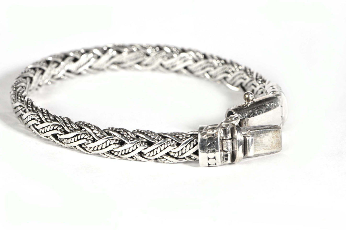 Herringbone Viking Knit Sterling Silver Bracelet, Heavy Biker Style