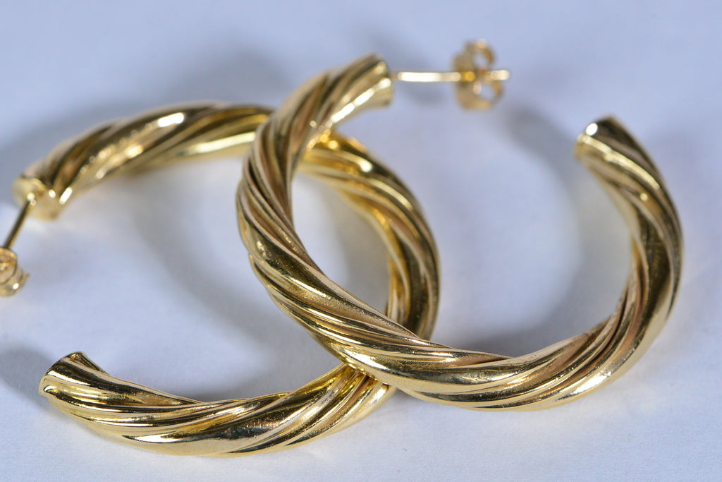 18K Gold Vermeil Twist Hoop Earrings: Sterling Silver 925