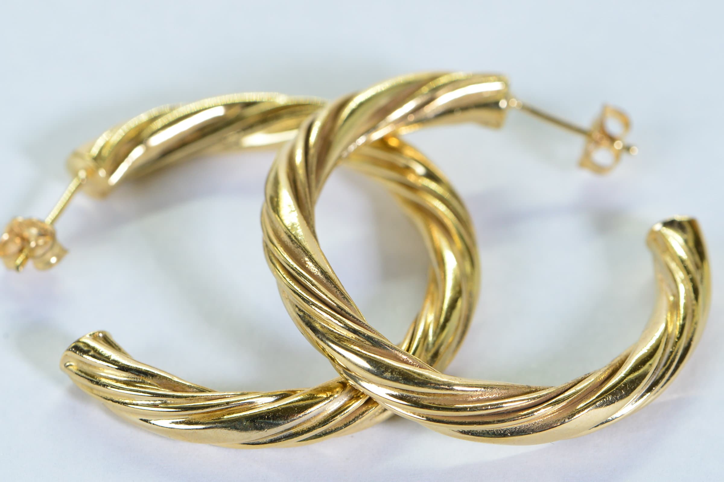 18K Gold Vermeil Twist Hoop Earrings: Sterling Silver 925