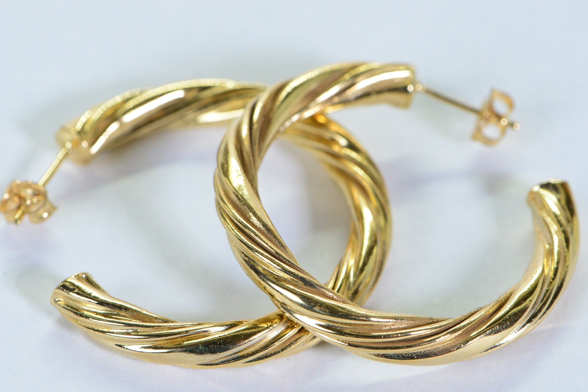 18K Gold Vermeil Twist Hoop Earrings: Sterling Silver 925