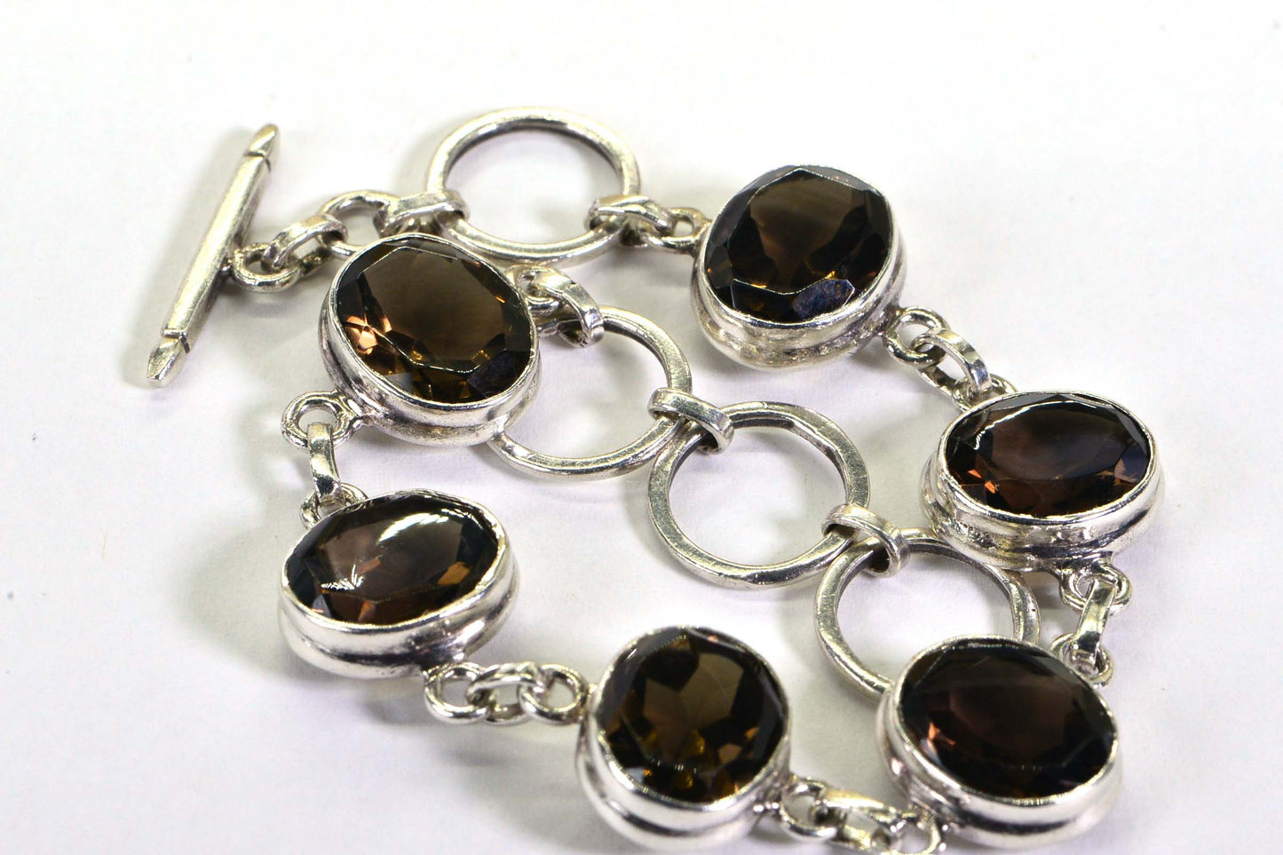 Chunky Smokey Quartz Bracelet: Large Stone, Bezel Set in Sterling Silver with Toggle Clasp