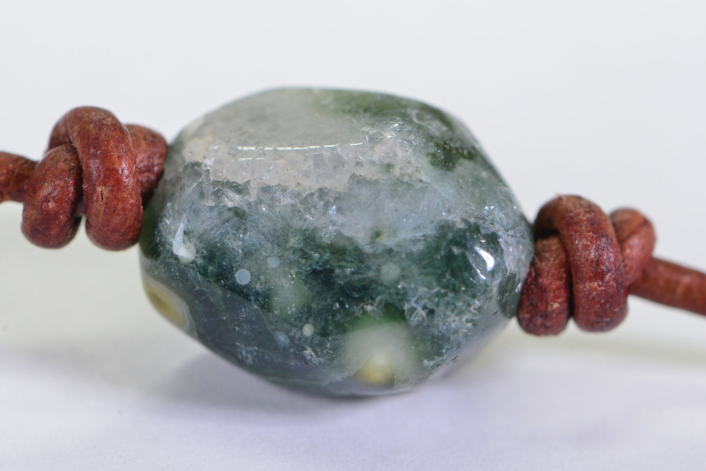 Raw Ocean Jasper Leather Cord Necklace: 925 Silver Clasp